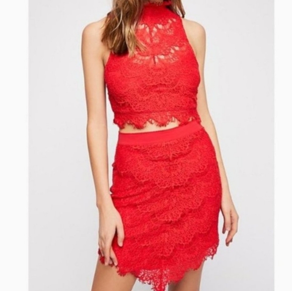 Free People Dresses & Skirts - Free People Sabina Lace Red Dress NWT